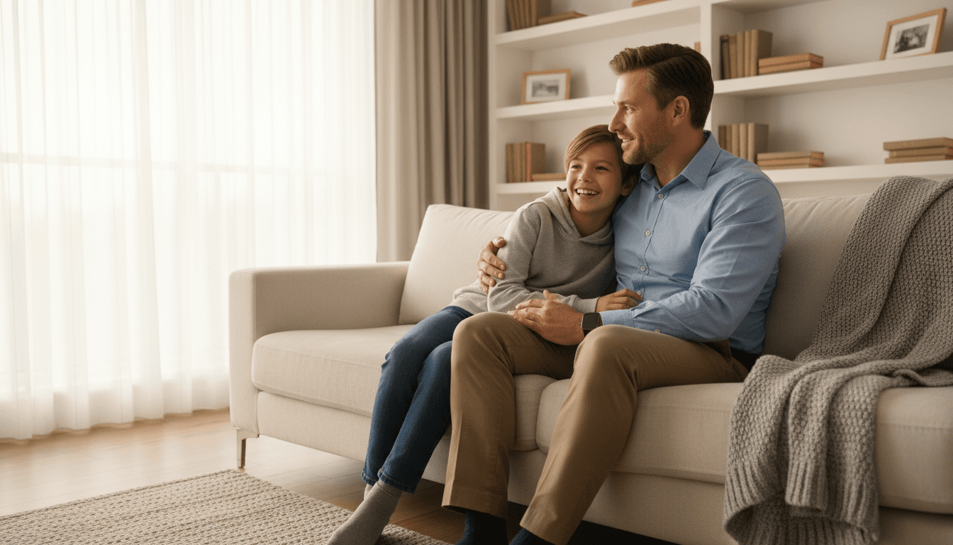 Father and child sharing a genuine moment together at home